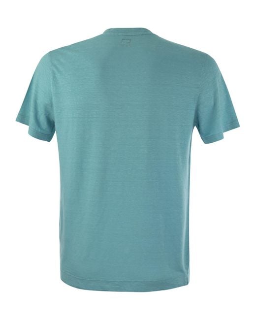 Fedeli Blue Linen Flex T Shirt for men