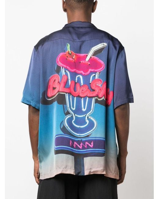 BLUE SKY INN Blue Printed Viscose Shirt
