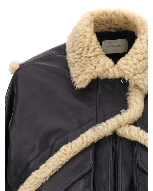 Chaqueta Bomber De Piel Con Borrego Magda Butrym de color Blue