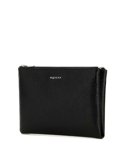 McQueen Black Leather Pouch for men