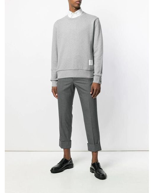 Thom Browne Gray Crewneck Pullover W/ Center Back Rwb Stripe for men
