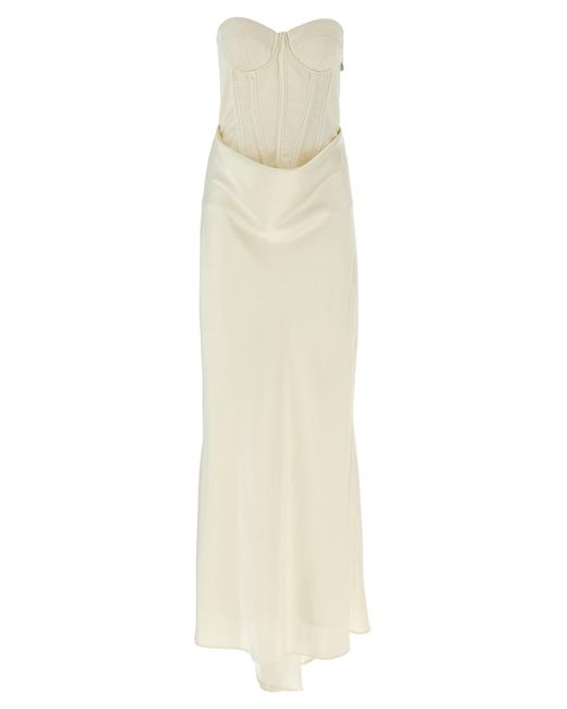 ROTATE BIRGER CHRISTENSEN White Long Silk-Effect Dress With Padded Corset