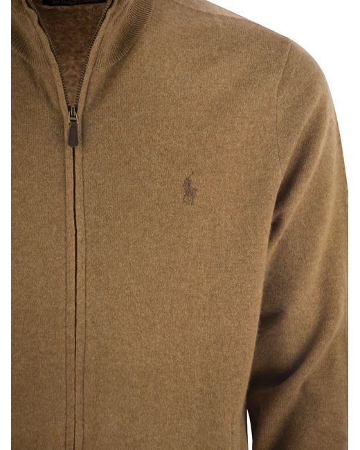 Polo Ralph Lauren Brown Wool Sweater With Zip