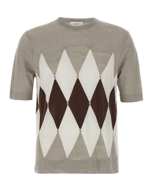Ballantyne Gray Argyle T-Shirt for men