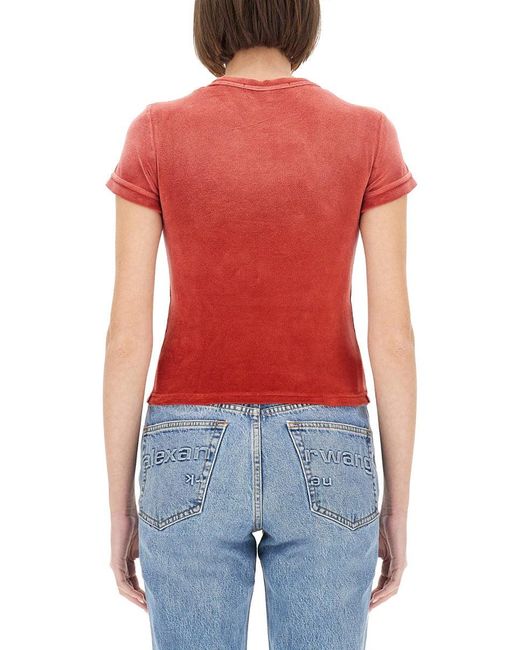 T By Alexander Wang Red Slim-Fit T-Shirt With Embossed Logo