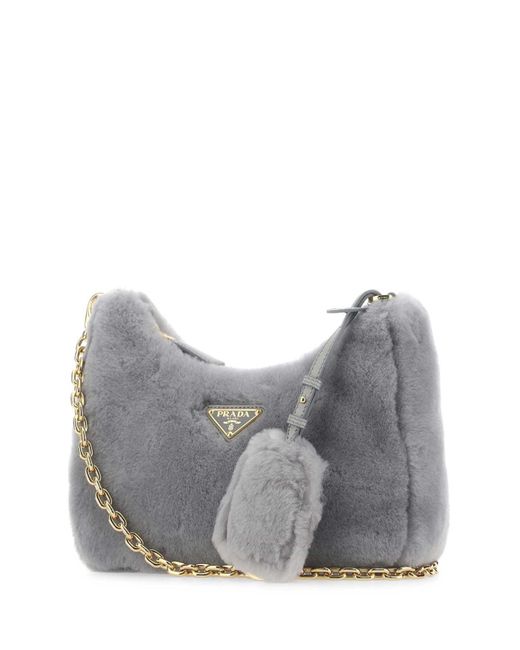 Prada Gray Light Shearling Shoulder Bag for men