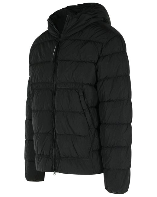 C P Company Black Puffy Down Jacket With Integrated Hood And Glasses