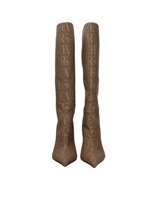 Versace Brown Stoff High Heel Stiefel