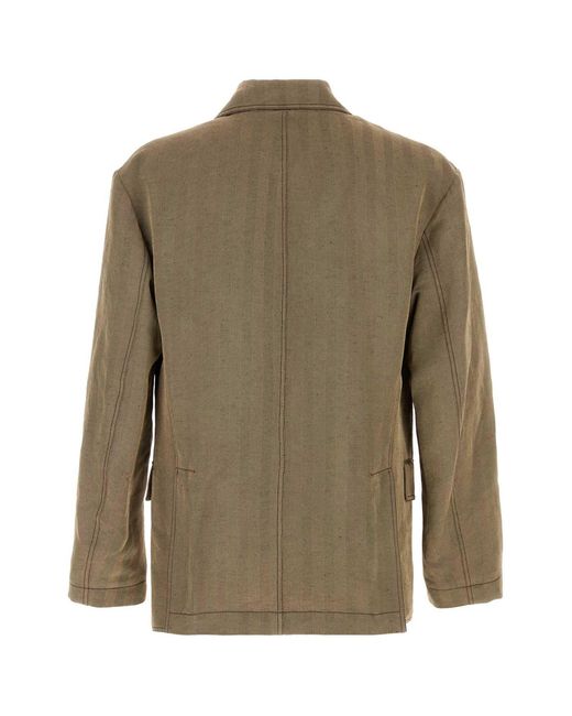 Ferragamo Green Embroidered Linen Blend Blazer for men