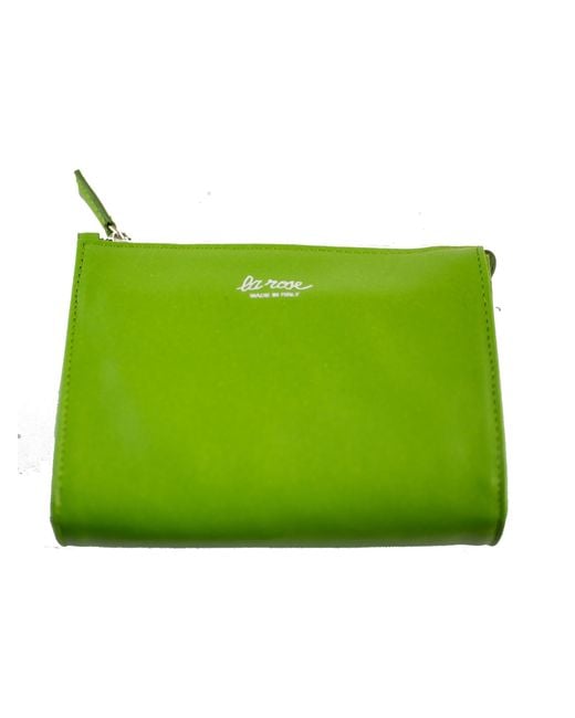 LA ROSE Green Minimal Leather Make Up Bag