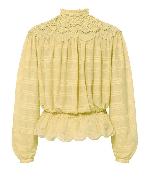 Isabel Marant Yellow Embroidered Band Collar Top