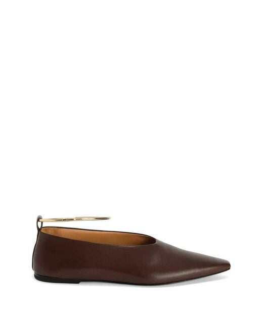 Jil Sander Brown Pointed-Toe Suede Ballerinas With Removable Metal Anklet