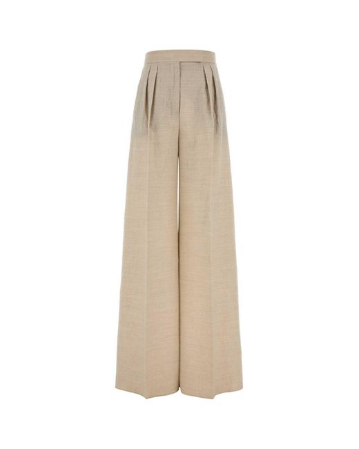 Max Mara Natural Sand Wool Acinoso Wide-Leg Pant