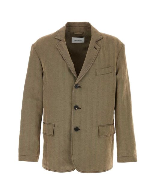 Ferragamo Green Embroidered Linen Blend Blazer for men