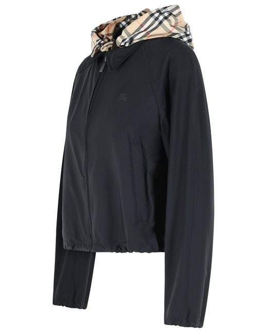 Burberry Black Cropped 'Newcott' Polyamide Hooded Jacket