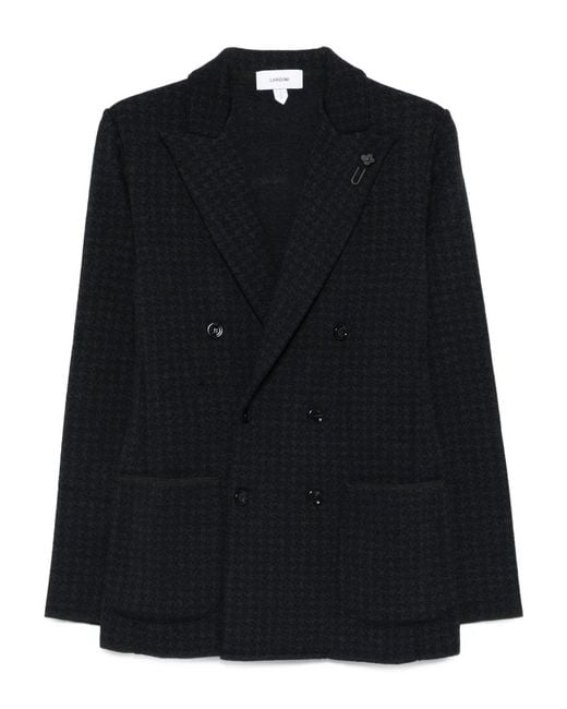 Lardini Black Double-Breasted Jacket With Houndstooth Pattern