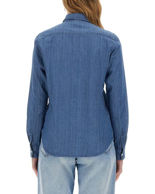 Aspesi Blue Regular Fit Denim Shirt With Classic Collar