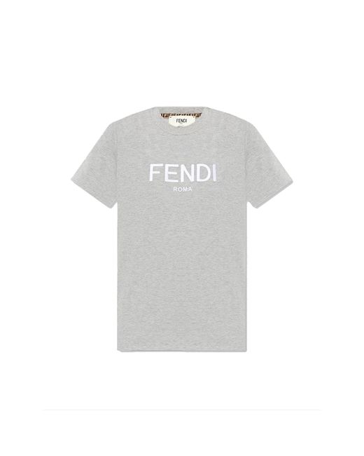 Fendi Gray T-Shirt mit Logo aus Baumwolle