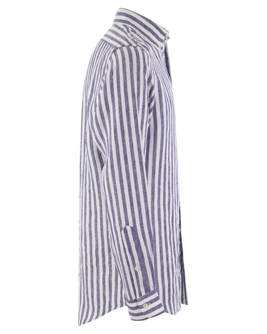 Polo Ralph Lauren Blue Custom Fit Striped Linen Shirt