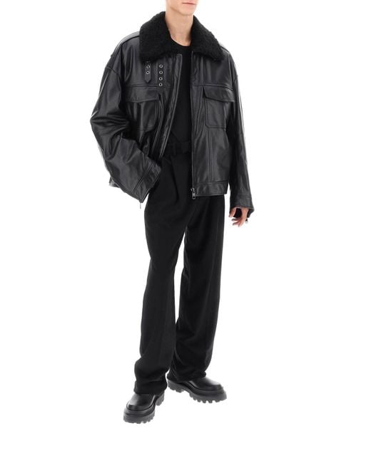 En cuir et veste de motard en fourrure Dolce & Gabbana pour homme en coloris Black