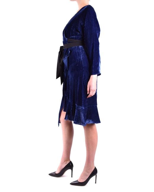 Diane von Furstenberg Blue Wrap-Style Midi Dress With Velvet Texture