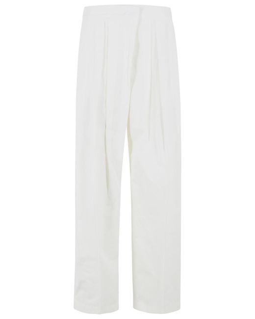Jil Sander White Milk Cotton And Silk Trousers