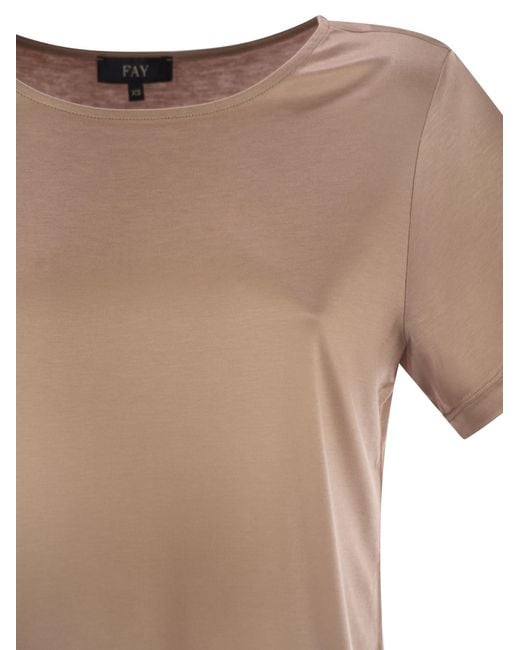 Fay Brown Jersey T Shirt With Boat Neckline