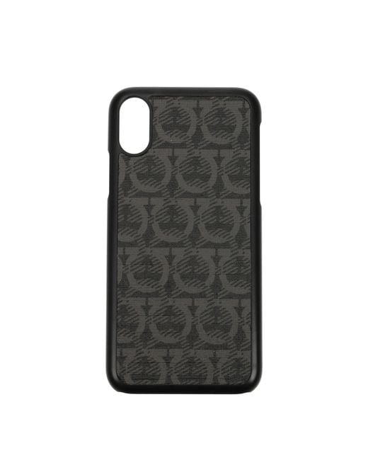 Ferragamo Black Porta Iphone Iphone X Uomo Tessuto Nero/Grigio