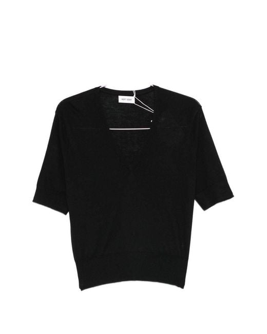 Soft Goat Black V-Neck Short Sleeves