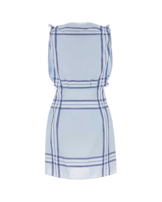 Prada Blue Embroidered Cotton Mini Dres