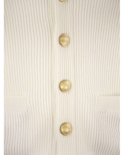 Cárdigan acanalado de algodón puro con botón de metal Fasting Brunello Cucinelli de hombre de color White