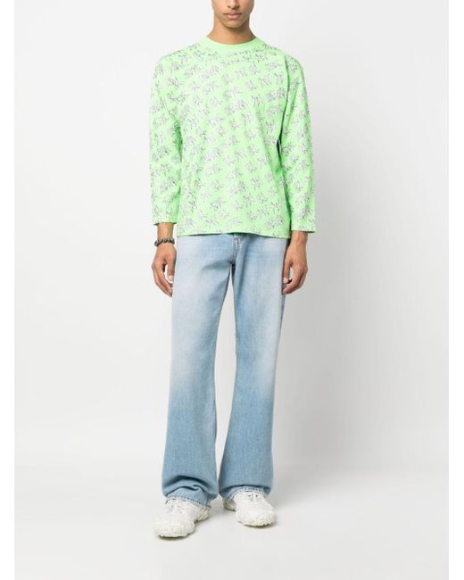 ERL Green Printed Longsleeve Tshirt Knit Clothing