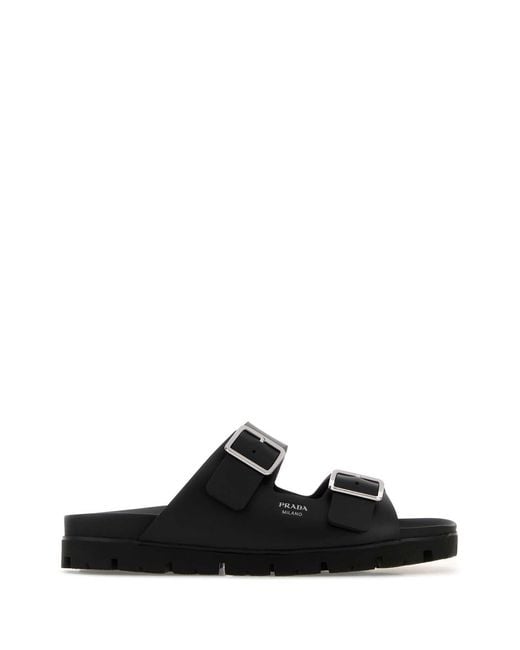 Prada Black Leather Slippers