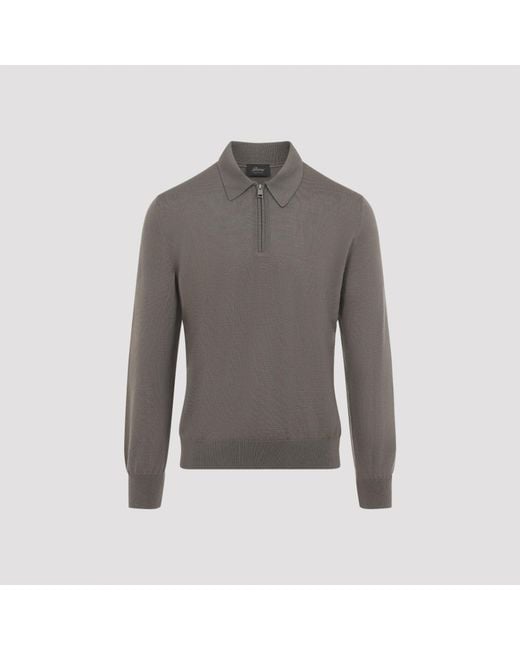 Brioni Gray Long Sleeves Zip Polo For for men