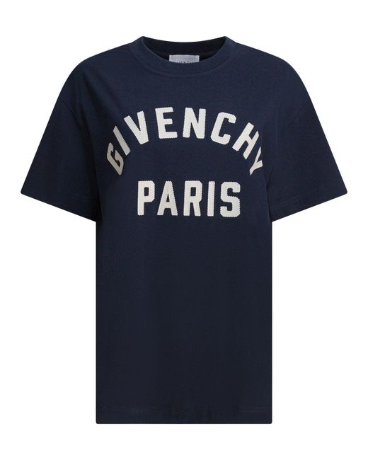Givenchy Blue Boxy Cotton T-Shirt With Contrasting Paris Logo
