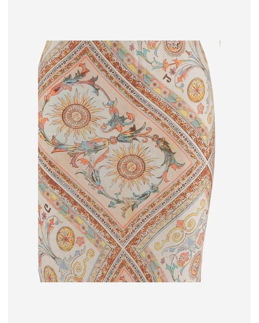 Just Cavalli Natural Long Viscose Dress With Patterned Print
