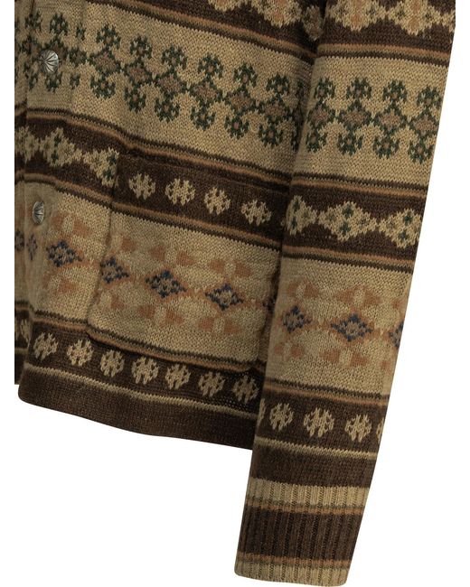 RRL Green Woven Knit Linen Silk Cardigan