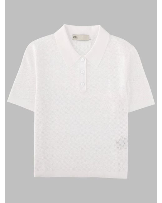 Tory Burch White Pointelle Viscose Polo Shirt