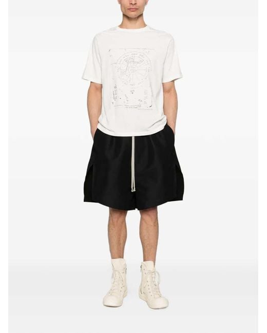 Rick Owens Black Stiff Drawstring Shorts With Slits for men