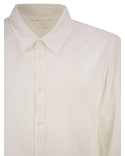 Majestic White Stretch Linen Shirt With Front Button Fastening