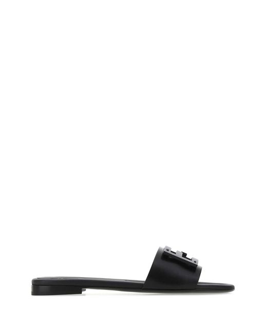 Fendi Black Leather Baguette Slippers