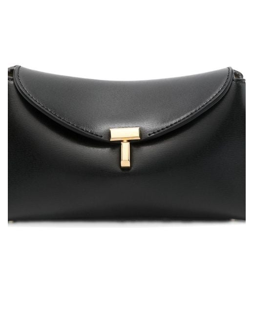 Totême Black T-Lock Mini Leather Clutch