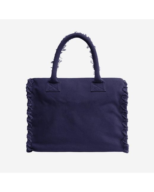 Pinko Blue Cotton Shopper Bag With Logo