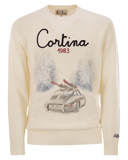 Mc2 Saint Barth Heron Pullover mit Rundhalsausschnitt und Stickerei auf der Vorderseite in Natural für Herren