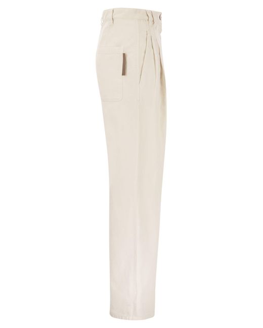 Pantalones relajados en ropa teñida de lino de algodón cubierto Brunello Cucinelli de color White