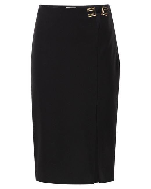 Elisabetta Franchi Black Double Stretch Crepe Skirt With Logo Details