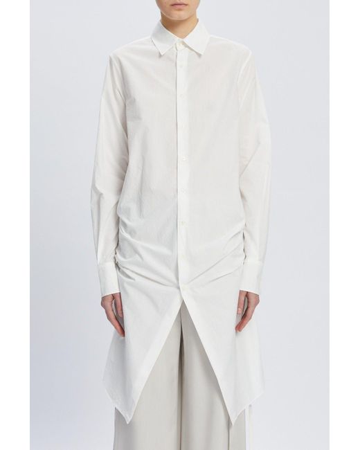 Ann Demeulemeester White Sandrina High Comfort Shirt With Drawstrings And "Script" Print
