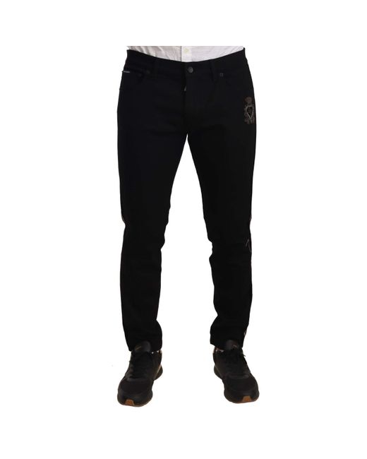 Dolce & Gabbana Black Skinny Fit Denim Side Band Jeans Pant for men