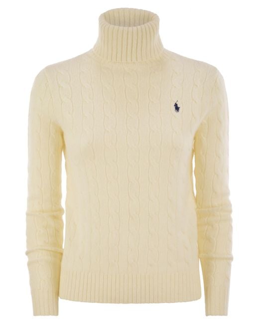 Polo Ralph Lauren Natural Wool And Cashmere Cable-Knit Turtleneck Sweater