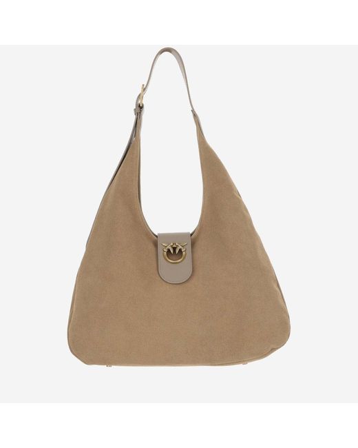 Pinko Natural Suede Hobo Bag Big With Logo
